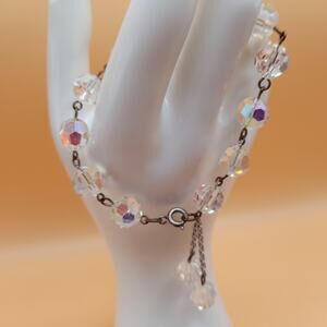 AB Clear Beaded Crystal Bracelet, Aurora Borealis Swarovski Style Beads, 1960s